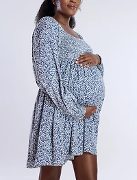 Motherhood Maternity Smocked Babydoll Long Sleeve Mini Dress