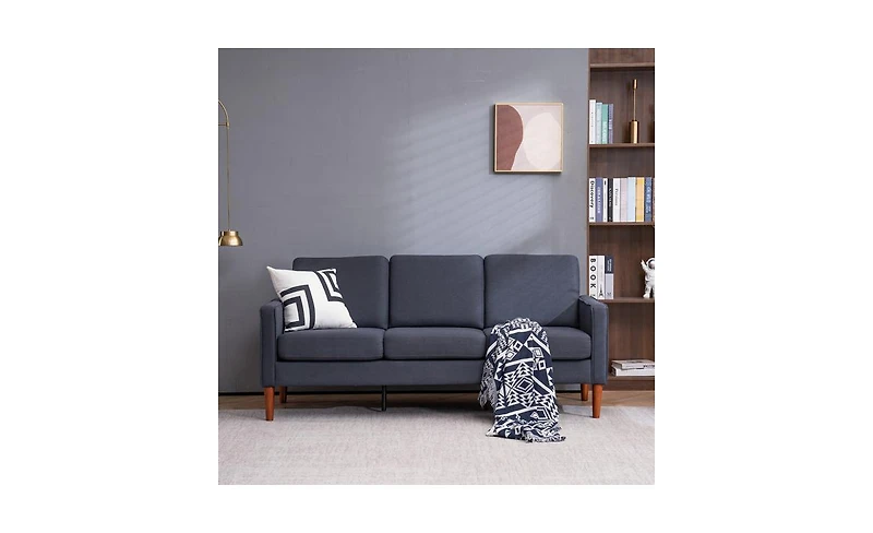 Slickblue Dark Grey Modular Sofa, Linen Upholstery with Solid Wood Frame and Legs, 3-Seater