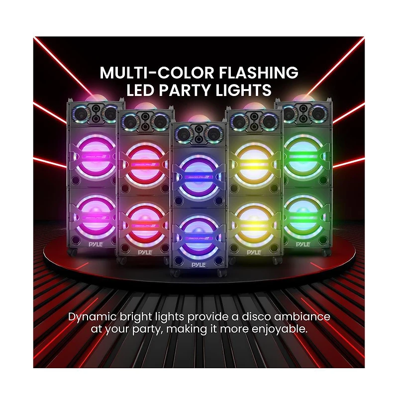 Pyle Bluetooth Pa Loudspeaker Karaoke Entertainment System, Active Powered Speaker with Flashing Dj Party Lights