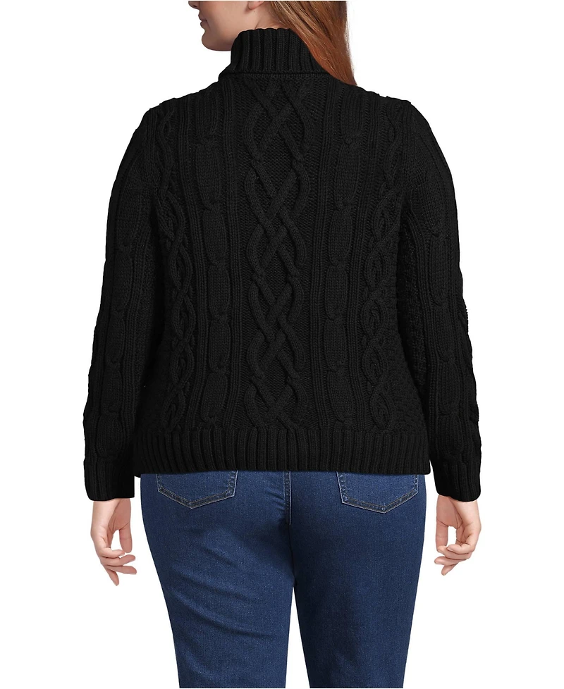 Lands' End Plus Drifter Cable Turtleneck Sweater