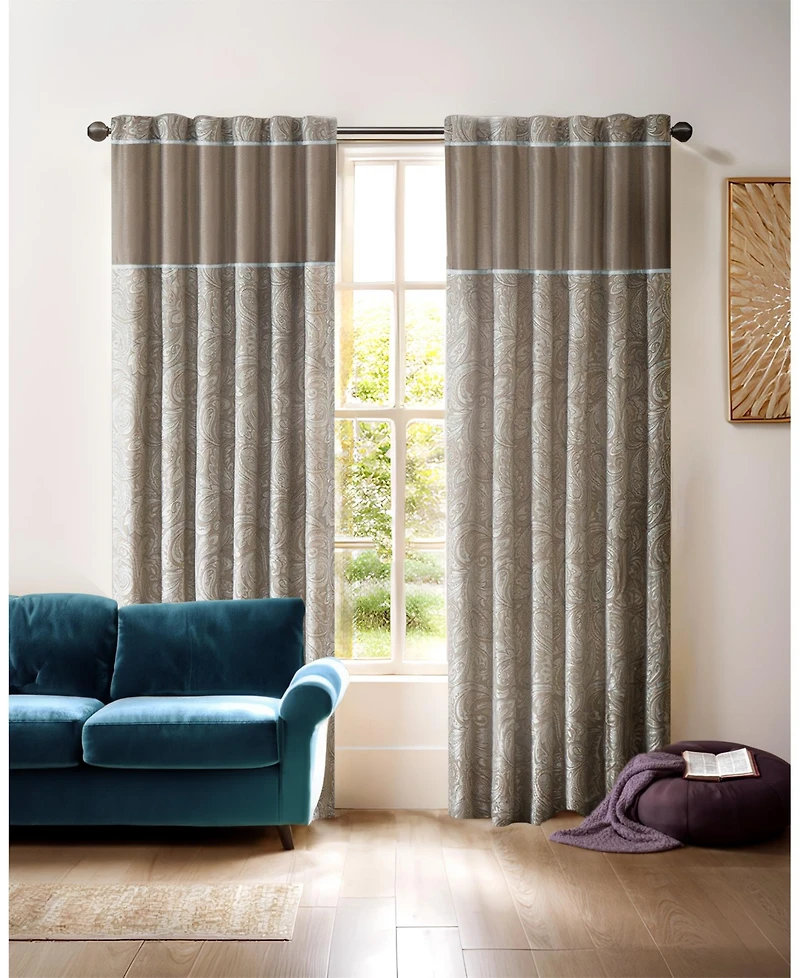Madison Park Aubrey Jacquard Room Darkening Curtains, Faux Silk Paisley for Bedroom and Living Room, inch length 2 panels set