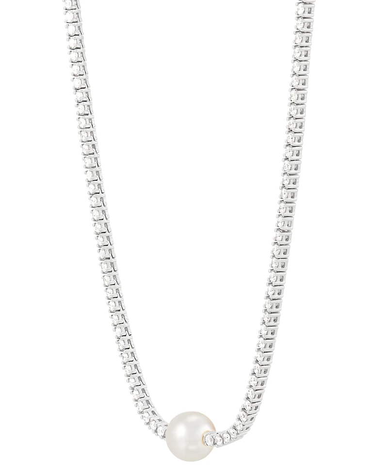 Grown With Love Cultured Freshwater Pearl (8mm) & Lab-Grown Diamond (2-3/4 ct. t.w.) Collar Necklace in 14k White Gold, 16 + 2" extender