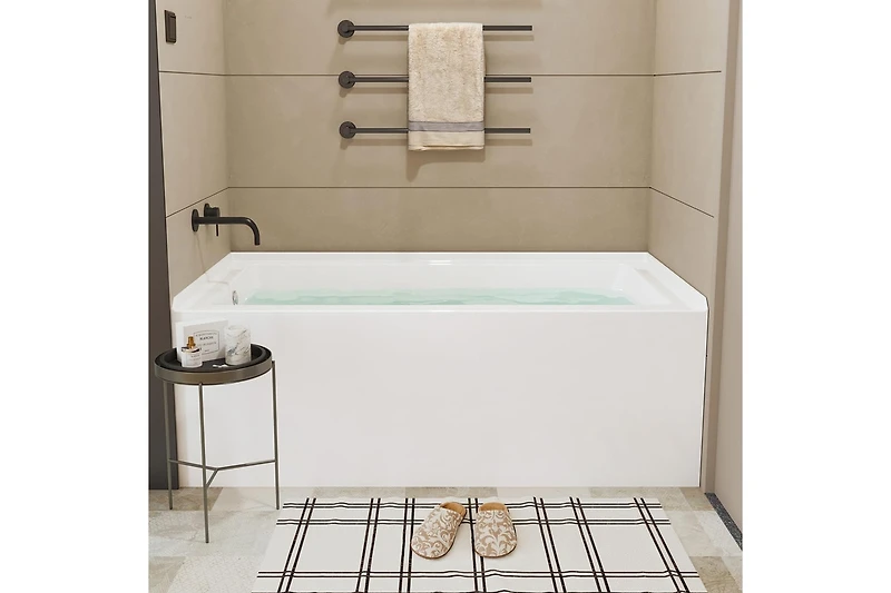 gaomon 60 Inch Acrylic Rectangular Alcove Soaking Bathtub, Rectangle 60-Inch x 32-Inch Alcove Bath with Integral Apron, Integral Flange and Left Hand
