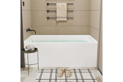 gaomon 60 Inch Acrylic Rectangular Alcove Soaking Bathtub, Rectangle 60-Inch x 32-Inch Alcove Bath with Integral Apron, Integral Flange and Left Hand