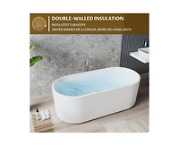 gaomon 59" Acrylic Freestanding Bathtub, V Shape Freestanding Soaking Acrylic Bathtub, Unique Pleated Design With Chrome Drain and Classic Slotted Ove