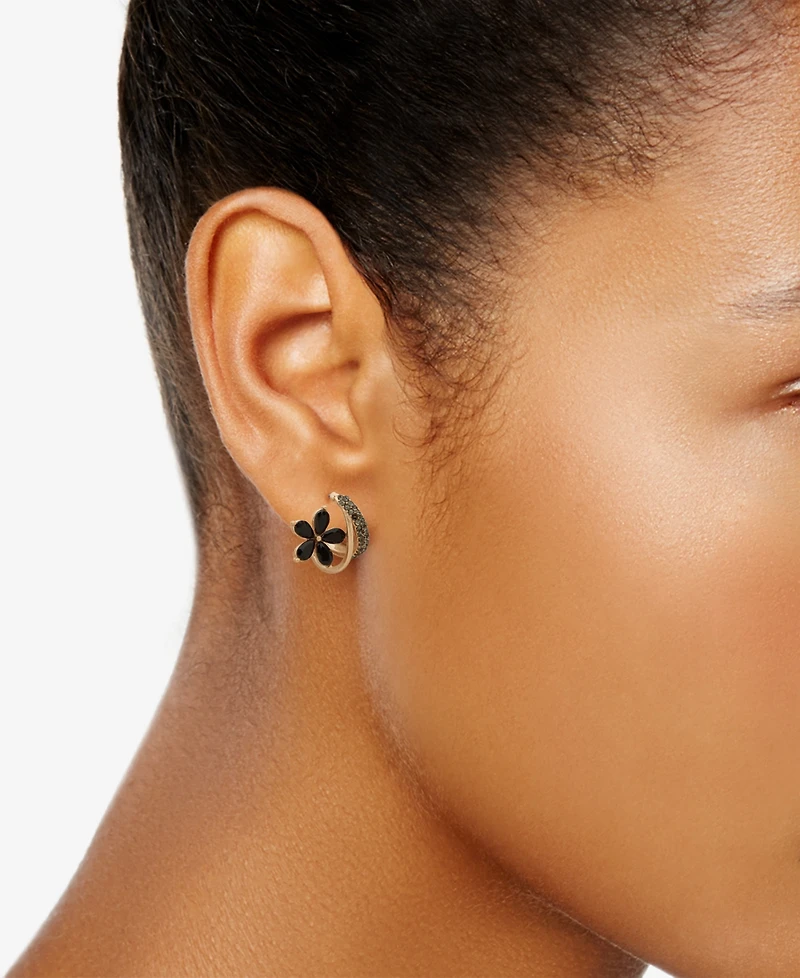 lonna & lilly Gold-Tone Stone Flower Small Hoop Earrings, 0.58"