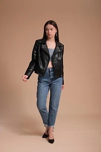 Furniq Uk Women's Leather Jacket, Black