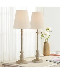 Regency Hill Loreno Traditional Buffet Table Lamps 24" High Set of 2 Whitewashed Oatmeal Linen Drum Shade for Bedroom Living Nightstand Family Ro