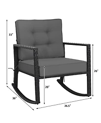 Sugift Patio Rattan Rocker Outdoor Glider Rocking Chair Cushion Lawn