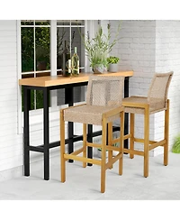 Sugift Set of 2 Rattan Patio Wood Barstools Dining Chairs with Backrest