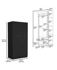 Westbury Wardrobe Armoire with 3-Doors and 2-Inner Drawers, Black