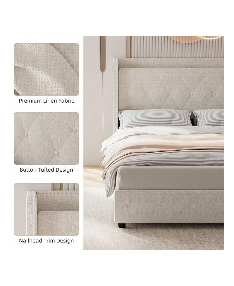 gaomon Upholstered Bed Frame with Headboard and 4 Storage Drawers