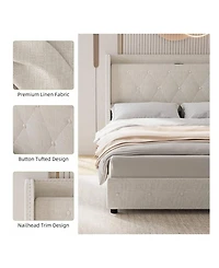 gaomon Upholstered Bed Frame with Headboard and 4 Storage Drawers