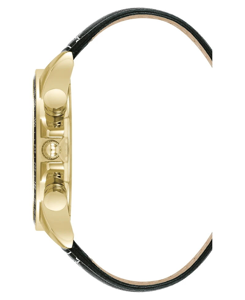 Steve Madden Men's Modern Black Faux Leather and Gold-Tone Alloy Metal Watch, 45mm