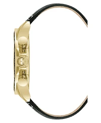 Steve Madden Men's Modern Black Faux Leather and Gold-Tone Alloy Metal Watch, 45mm