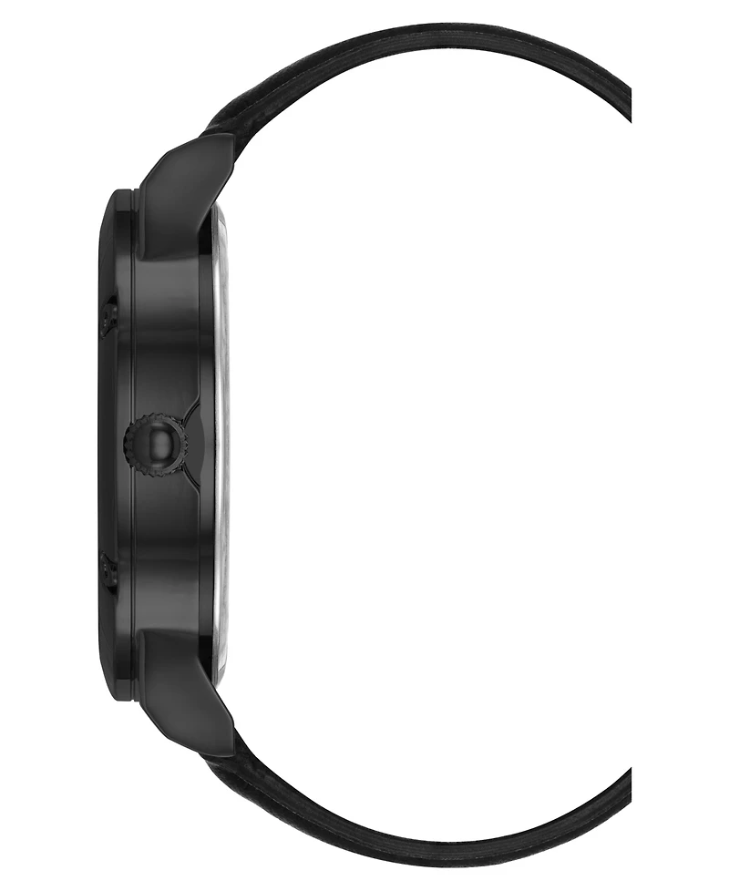 Steve Madden Men's Sleek Black Faux Leather and Dark Gray Alloy Metal Watch, 48.5mm