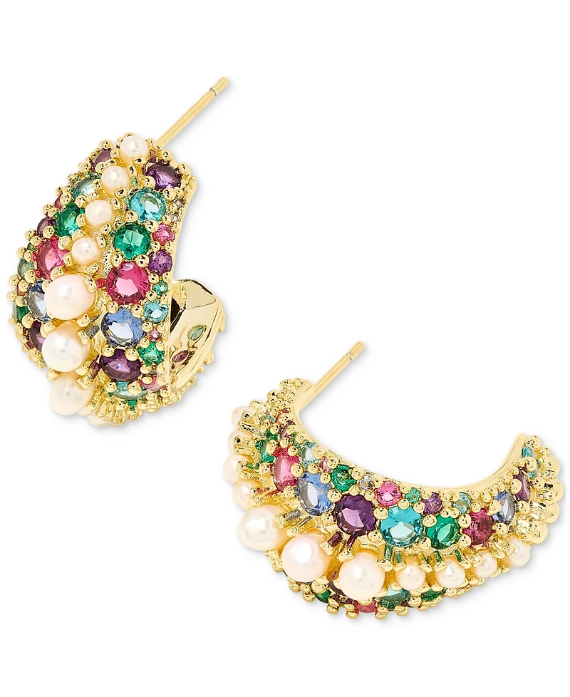 Kendra Scott Cultured Freshwater Pearl (2mm) & Crystal Pave Small Half Hoop Earrings