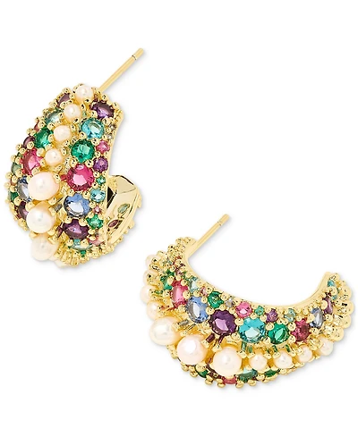 Kendra Scott Cultured Freshwater Pearl (2mm) & Crystal Pave Small Half Hoop Earrings