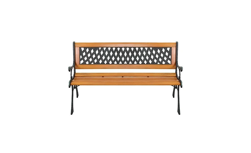 Slickblue 49" Garden Bench Love Seat with Rose Style Backrest – Hardwood and Cast Iron Patio Chair