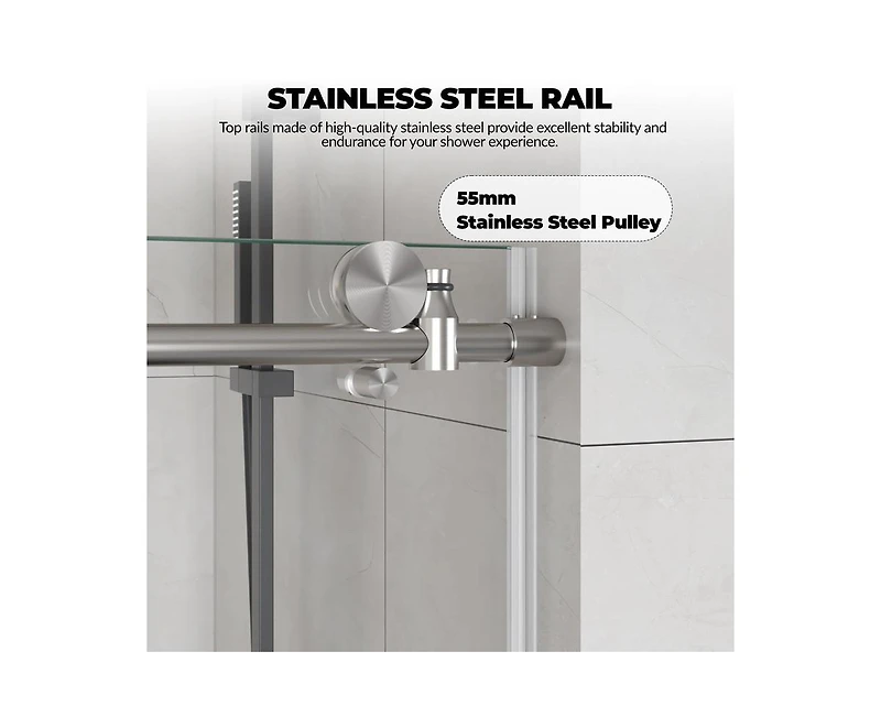 gaomon Shower Door, 44-48" W × 76" H Frameless Sliding Shower Door,Waterproof Glass Shower Door with Stainless Steel Handle and Seal Strip, 5/16"