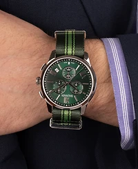 Balmain Men's Swiss Chronograph Madrigal Dark Green Striped Nato Strap Watch 42mm