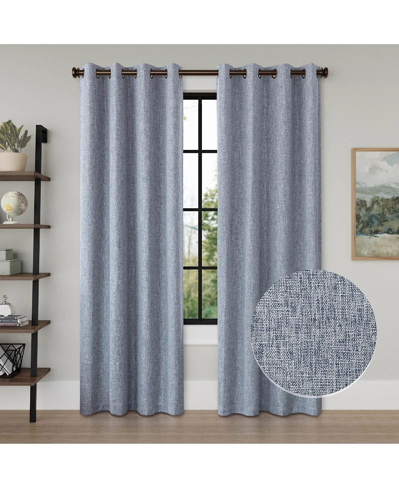 Linen Texture Blackout Grommet Curtains Pair(2 Panels