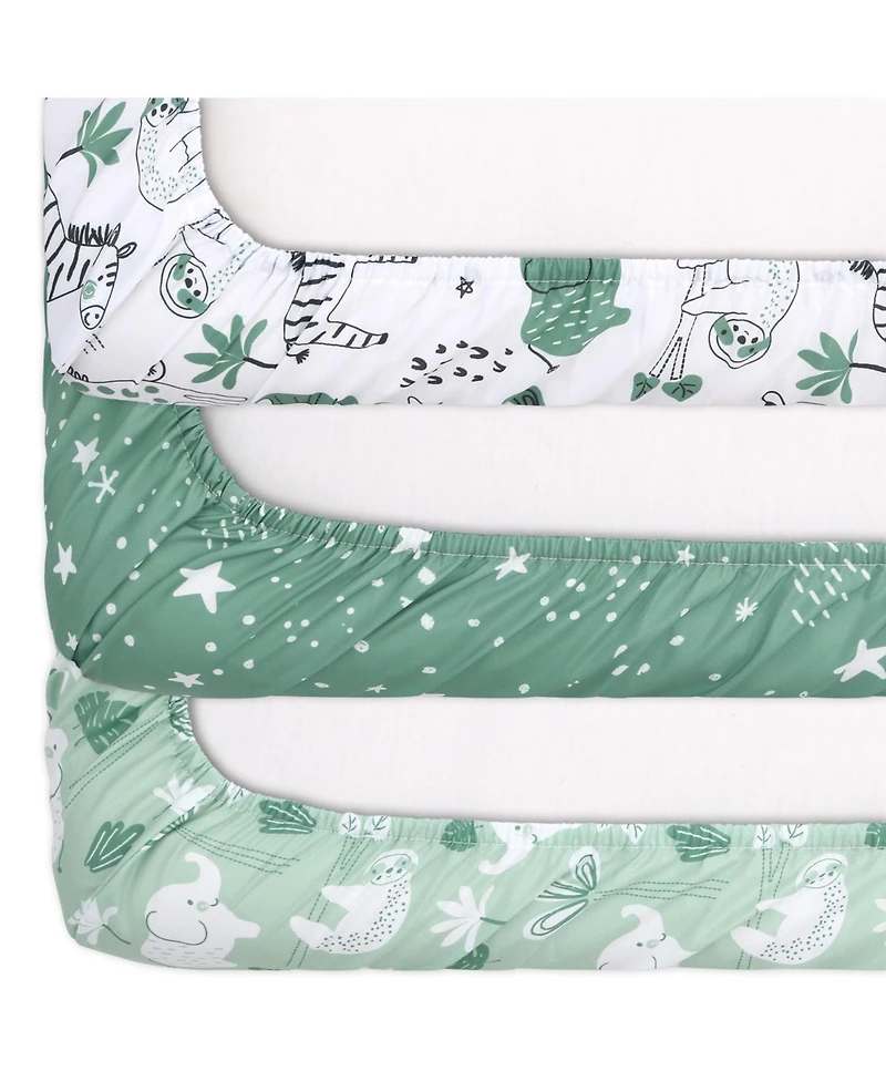 The Peanutshell Pack n Play, Mini Crib, Portable Crib or Fitted Playard Sheets for Baby Boy or Girl, 3 Pack Set, Green Safari