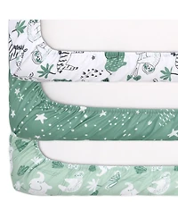 The Peanutshell Pack n Play, Mini Crib, Portable Crib or Fitted Playard Sheets for Baby Boy or Girl, 3 Pack Set, Green Safari