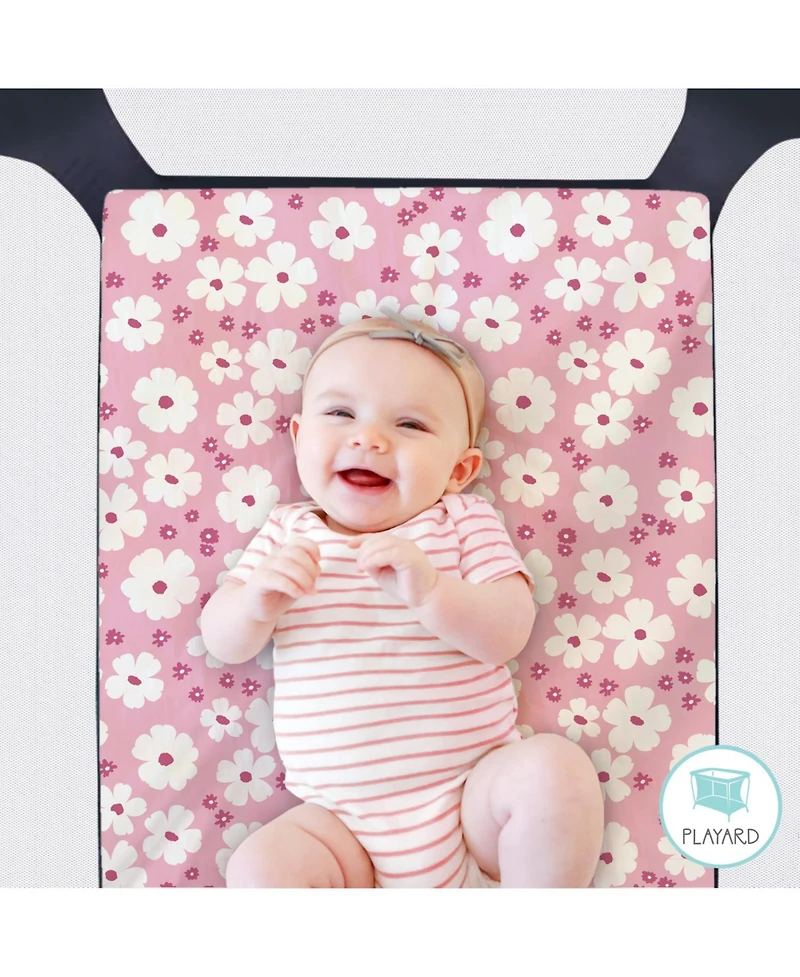 The Peanutshell Pack n Play, Mini Crib, Portable Crib or Fitted Playard Sheets for Baby Girl, Daisy, 3 Pack Set
