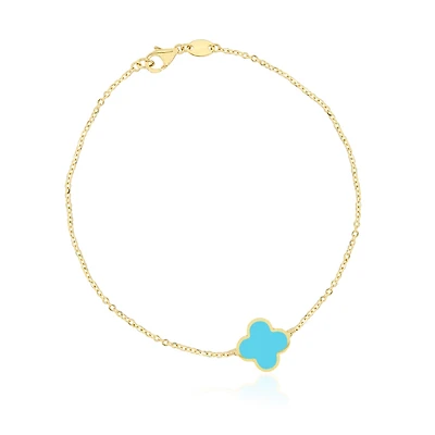 The Lovery Small Turquoise Single Clover Bracelet 14K Gold