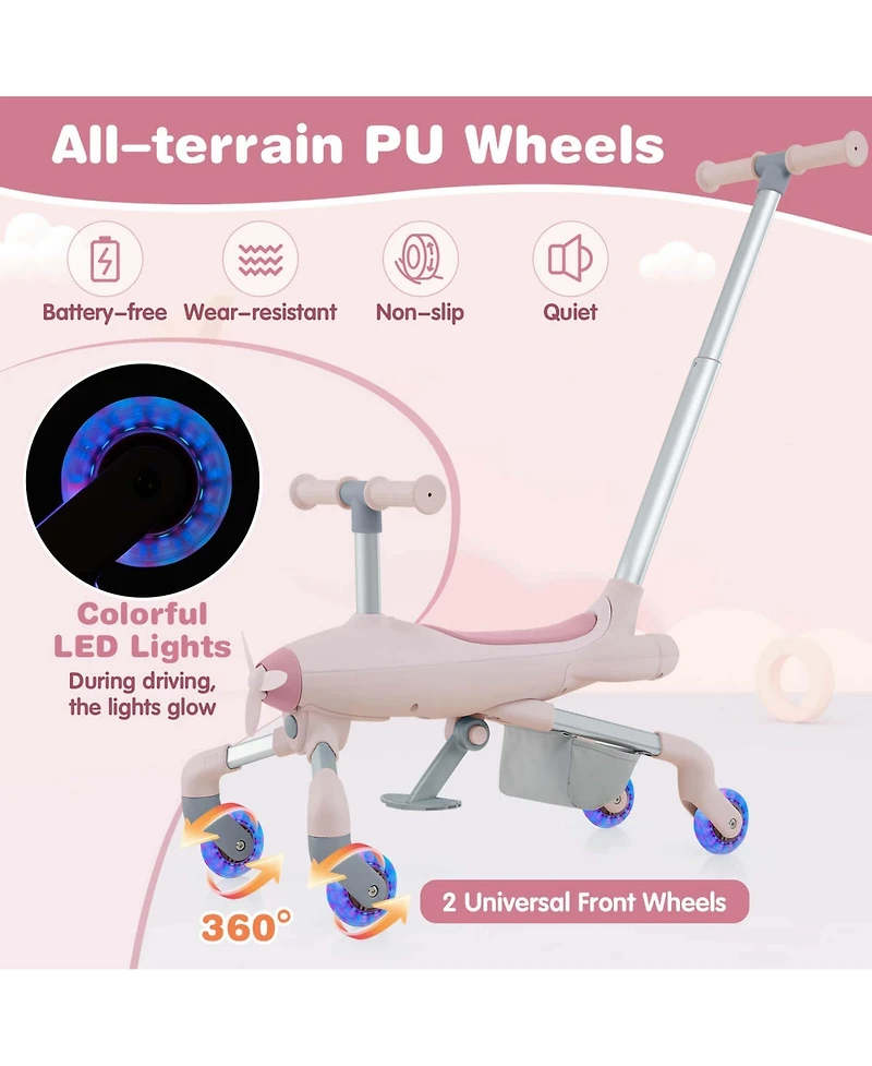 2-in-1 Kids Ride-on Push Car with Led Lighted Wheels Removable & Adjustable Handle