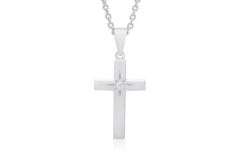 Lily Nily Girls Silver Plated Cz Cross Necklace