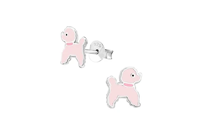 Lily Nily Girls Pink Poodle Stud Earrings in Sterling Silver