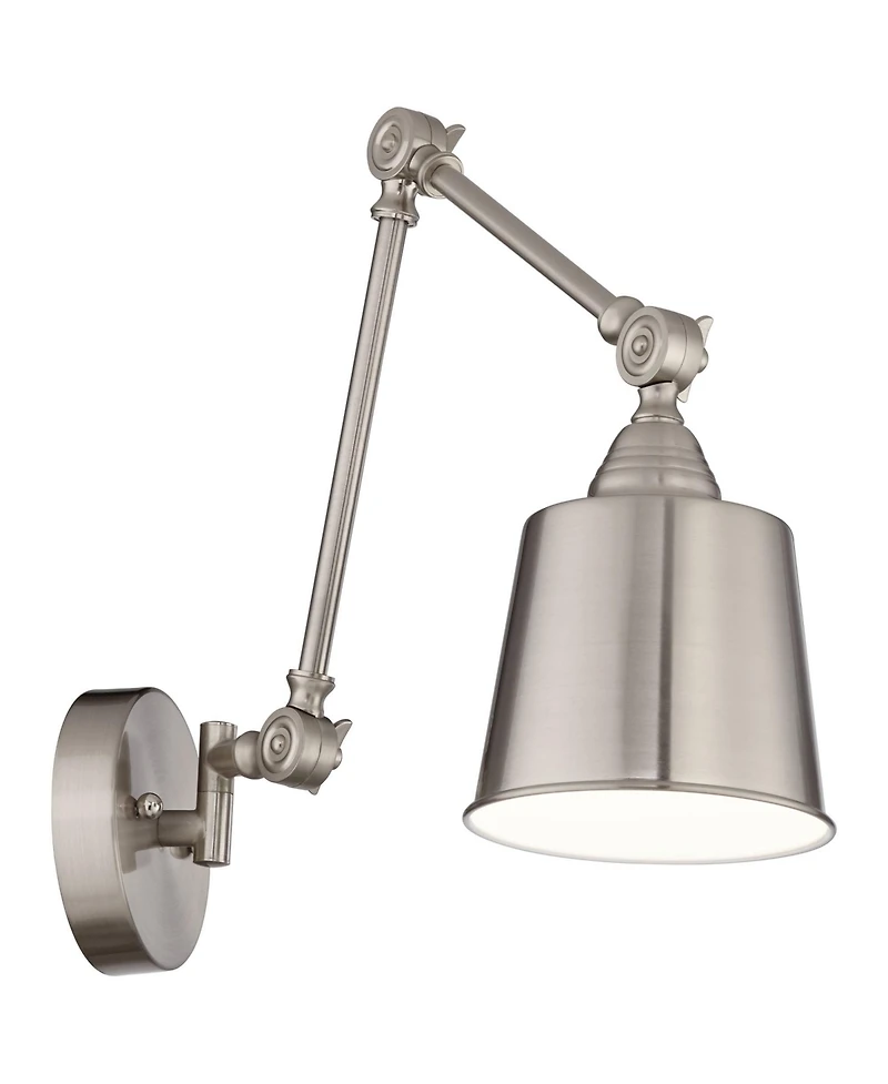 360 Lighting Mendes Modern Industrial Adjustable Swing Arm Wall Lamp Brushed Nickel Hardwired Light Fixture Metal Shade for Bedroom Bedside House Read