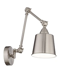 360 Lighting Mendes Modern Industrial Adjustable Swing Arm Wall Lamp Brushed Nickel Hardwired Light Fixture Metal Shade for Bedroom Bedside House Read
