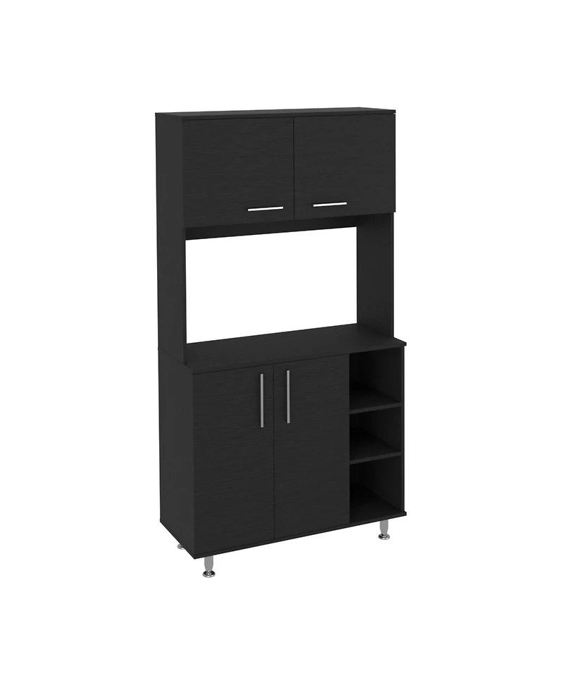 Malta Kitchen Pantry Double Door Cabinet, Four Legs, Three Shelves, Black