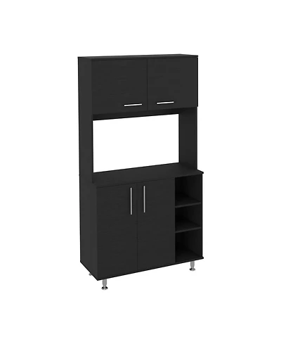 Malta Kitchen Pantry Double Door Cabinet, Four Legs, Three Shelves, Black
