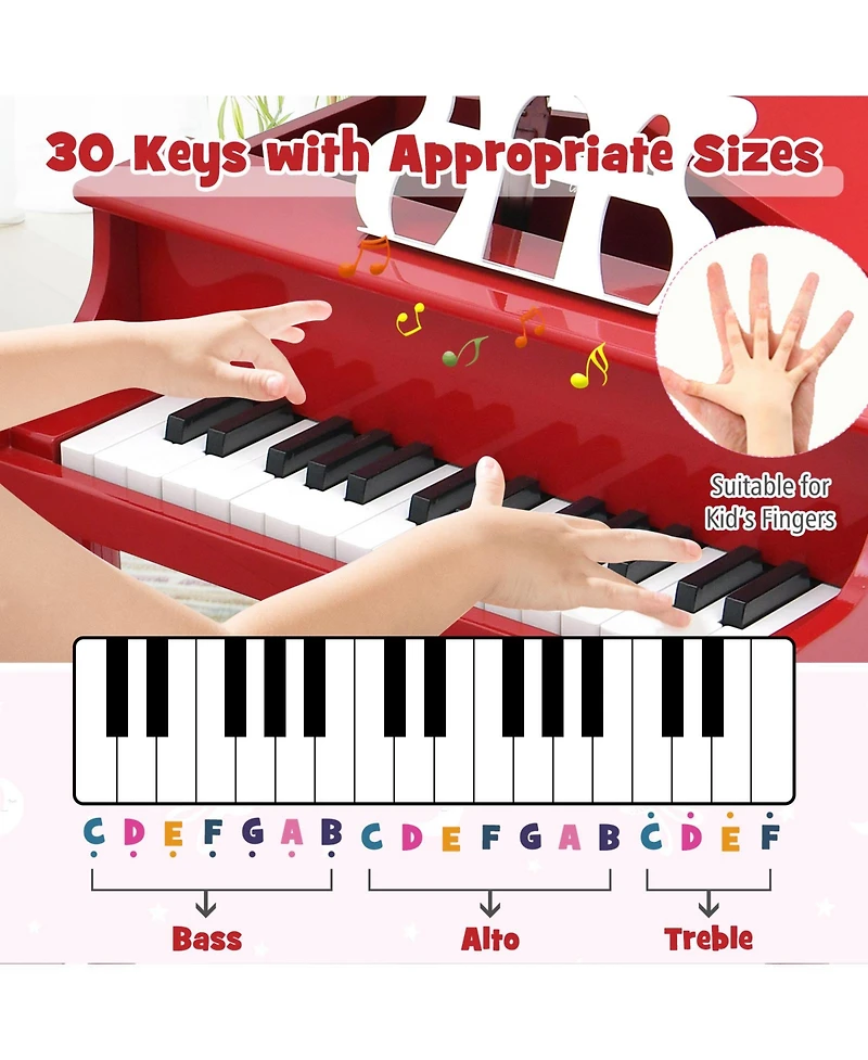 Hongge 30-Key Wood Toy Kids Grand Piano with Bench and Music Rack