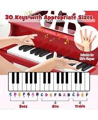 Hongge 30-Key Wood Toy Kids Grand Piano with Bench and Music Rack