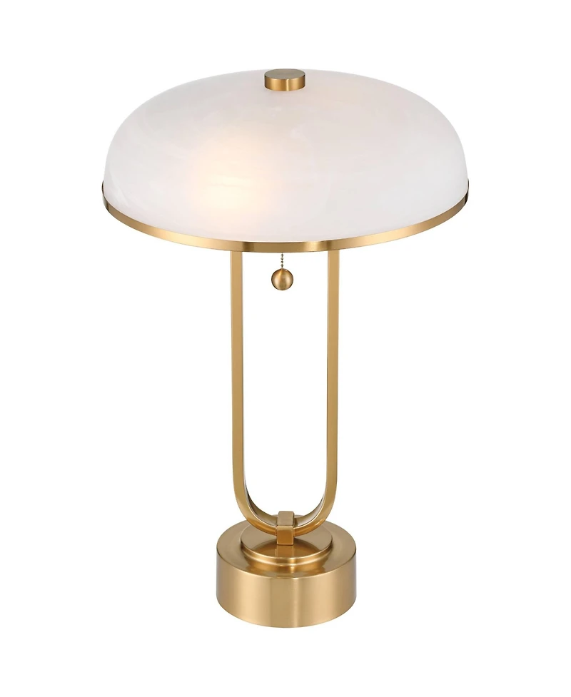 Ramses 25 1/2" High Modern Table Lamp Usb Port Ac Power Outlet Pull Chain Gold Metal Single White Alabaster Dome Shade Living Room Charging Bedroom Be