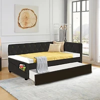 Streamdale Twin Daybed Bed Frame with Trundle, Black Velvet