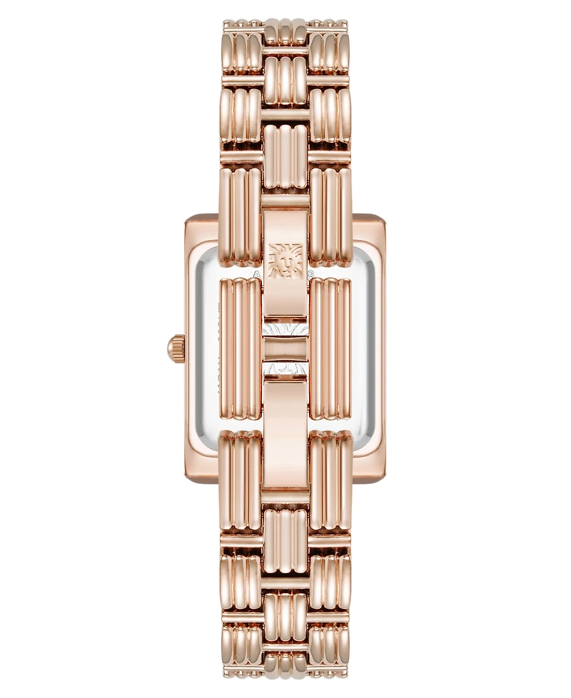 Anne Klein Women's Quartz Premium Crystal Accented Grooved Rose Gold-Tone Alloy Metal Bracelet Watch, 24mm