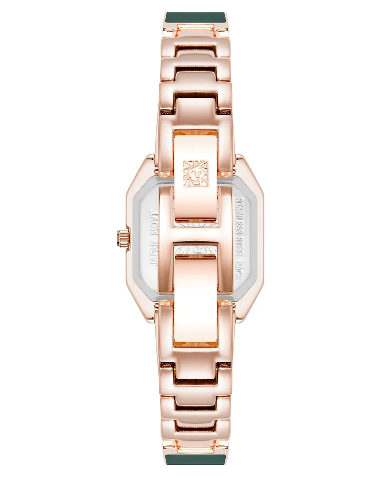 Anne Klein Women's Quartz Premium Crystal Green Enamel and Rose Gold-Tone Alloy Metal Bangle Watch, 23mm