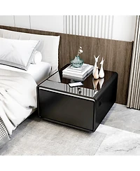 Streamdale Furniture Modern Smart Side Table with Built-in Fridge, Wireless Charging, Temperature Control, Power Socket, Usb Ports, Outlet Protection