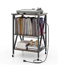 Record Player Stand Vinyl Record Storage Table Holds Up to 121 Vinyl Records