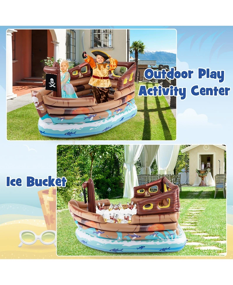 Hongge Inflatable Pirate Ship Playhouse with Built-in Motor and Inflatable Toy Sword