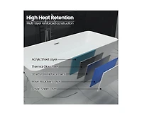 gaomon 66" Acrylic Freestanding Bathtub,Contemporary Square Shape Soaking Tub With Chrome Drain and Minimalist Linear Design Overflow, Easy to Install