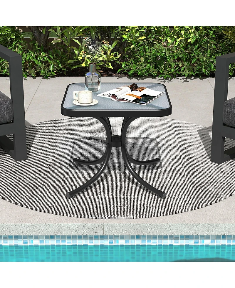 Gymax Outdoor Side Table Square Patio Table w/ Tempered Glass Top Small Coffee Table