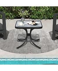 Gymax Outdoor Side Table Square Patio Table w/ Tempered Glass Top Small Coffee Table