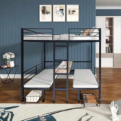 Streamdale Furniture Full Size Loft Bed with Table Set Transformable to Full over Full Bunk